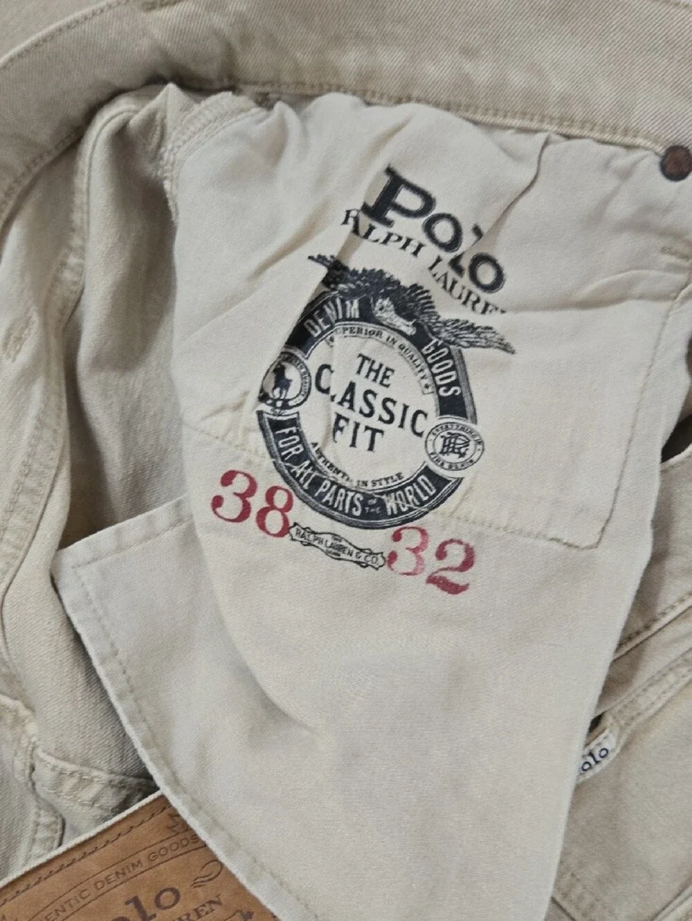Polo by Ralph Lauren Beige Khaki denim Classic Fit Pants 38x32 NWOT